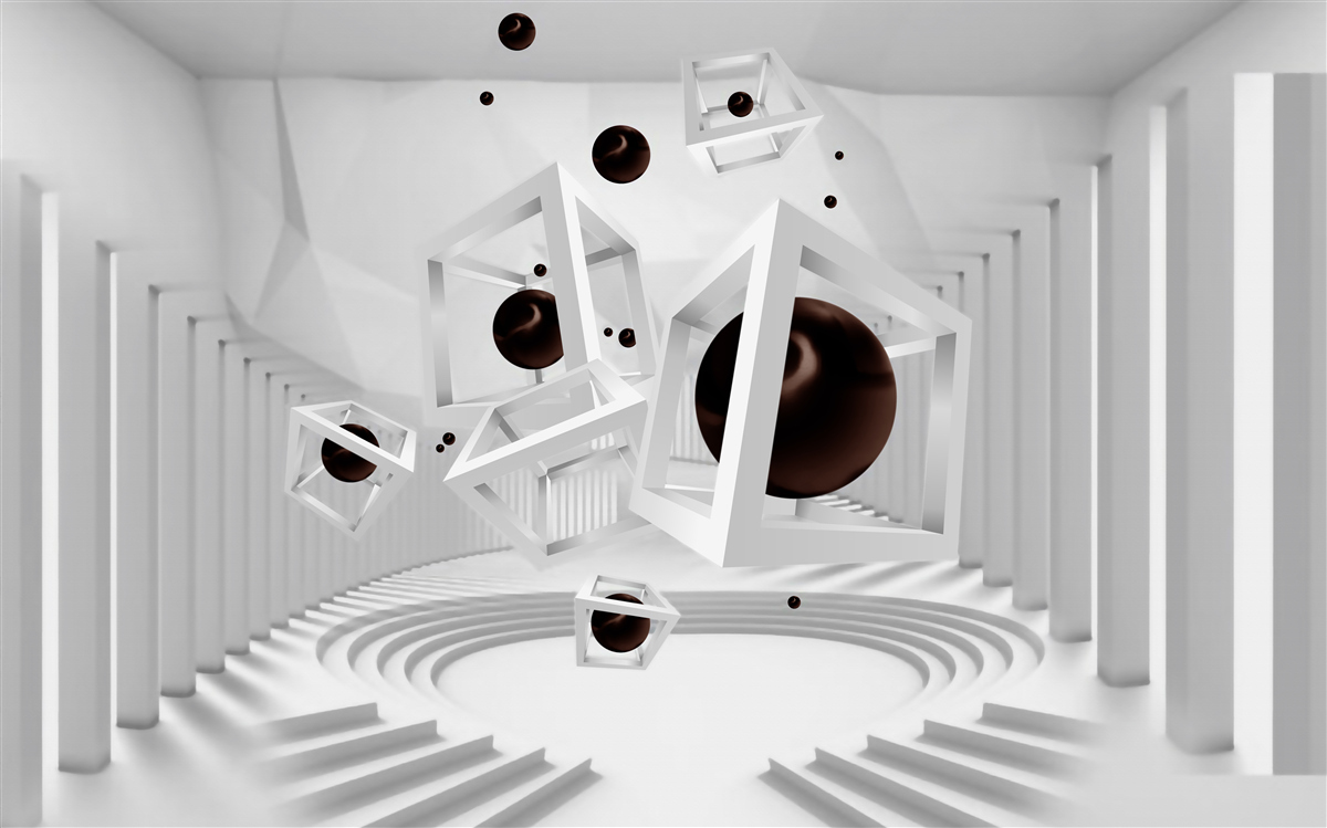 Фотошпалери великі чорні сфери, оточені білими рамками