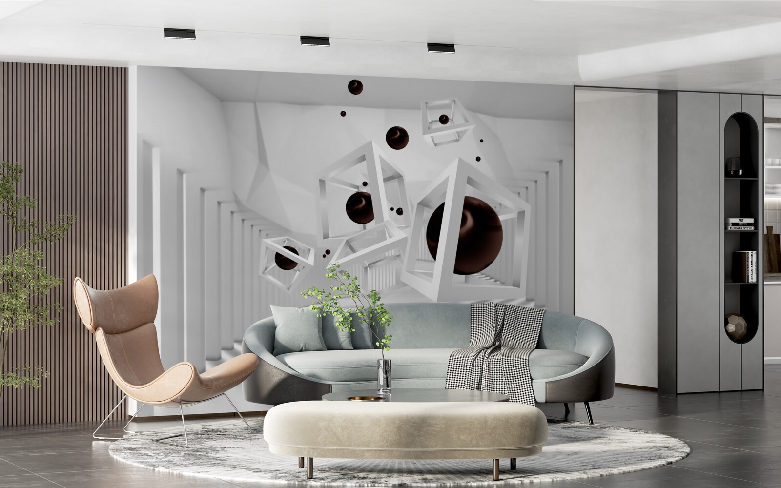 Фотошпалери великі чорні сфери, оточені білими рамками