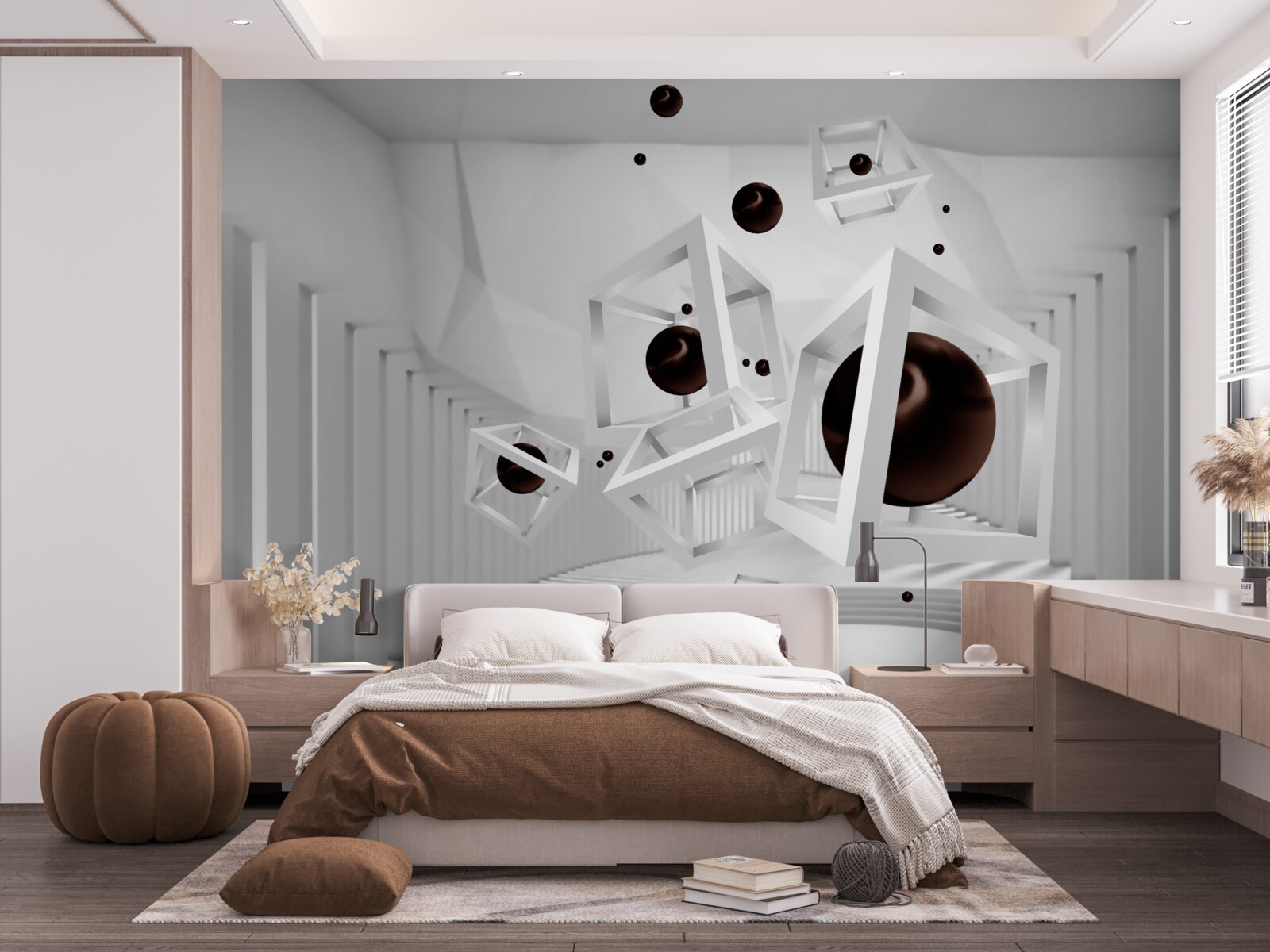 Фотошпалери великі чорні сфери, оточені білими рамками