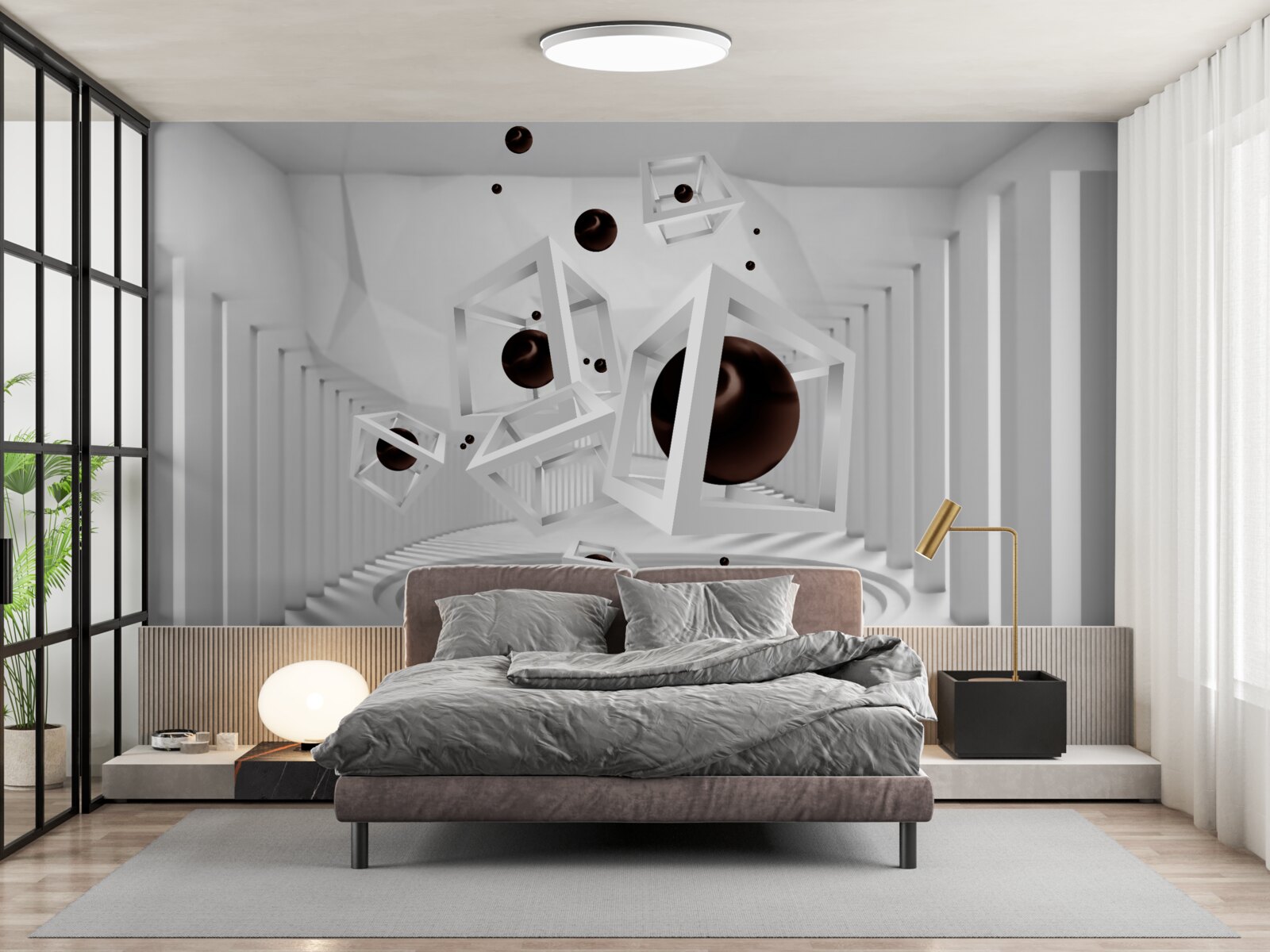 Фотошпалери великі чорні сфери, оточені білими рамками