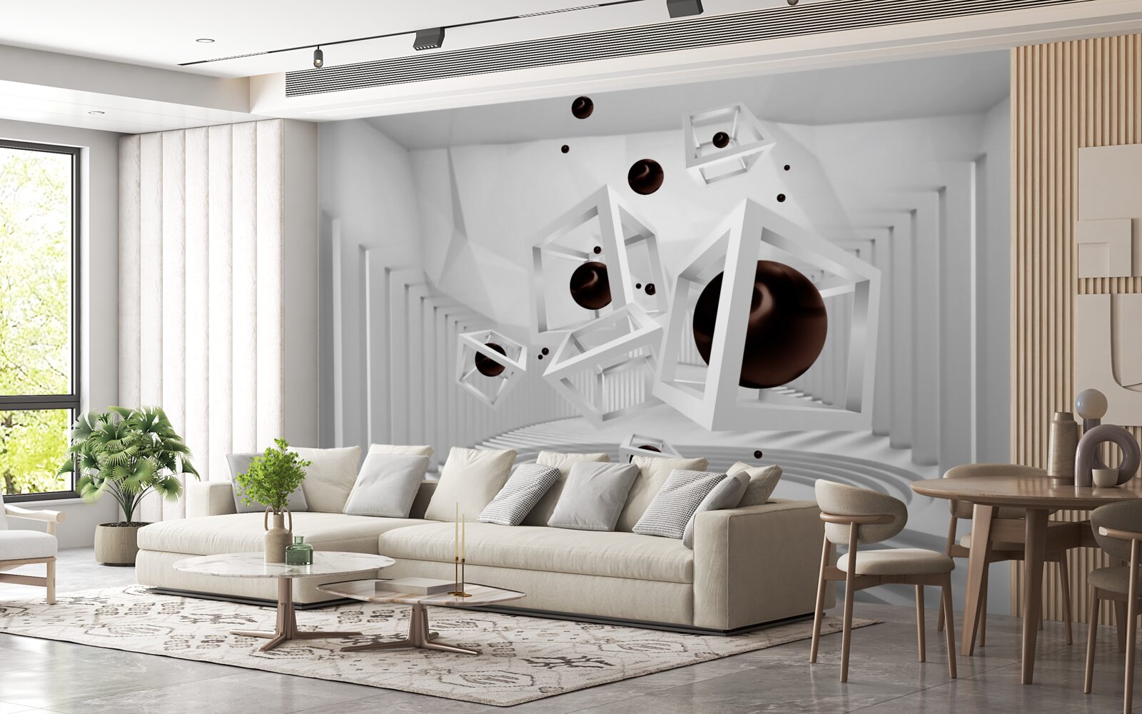 Фотошпалери великі чорні сфери, оточені білими рамками