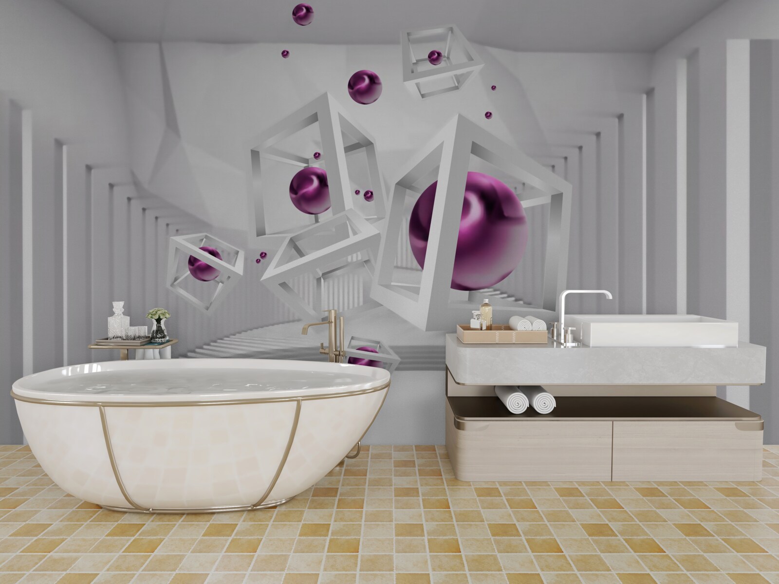 Фотошпалери геометричні фігури та сходи в концепції абстракції