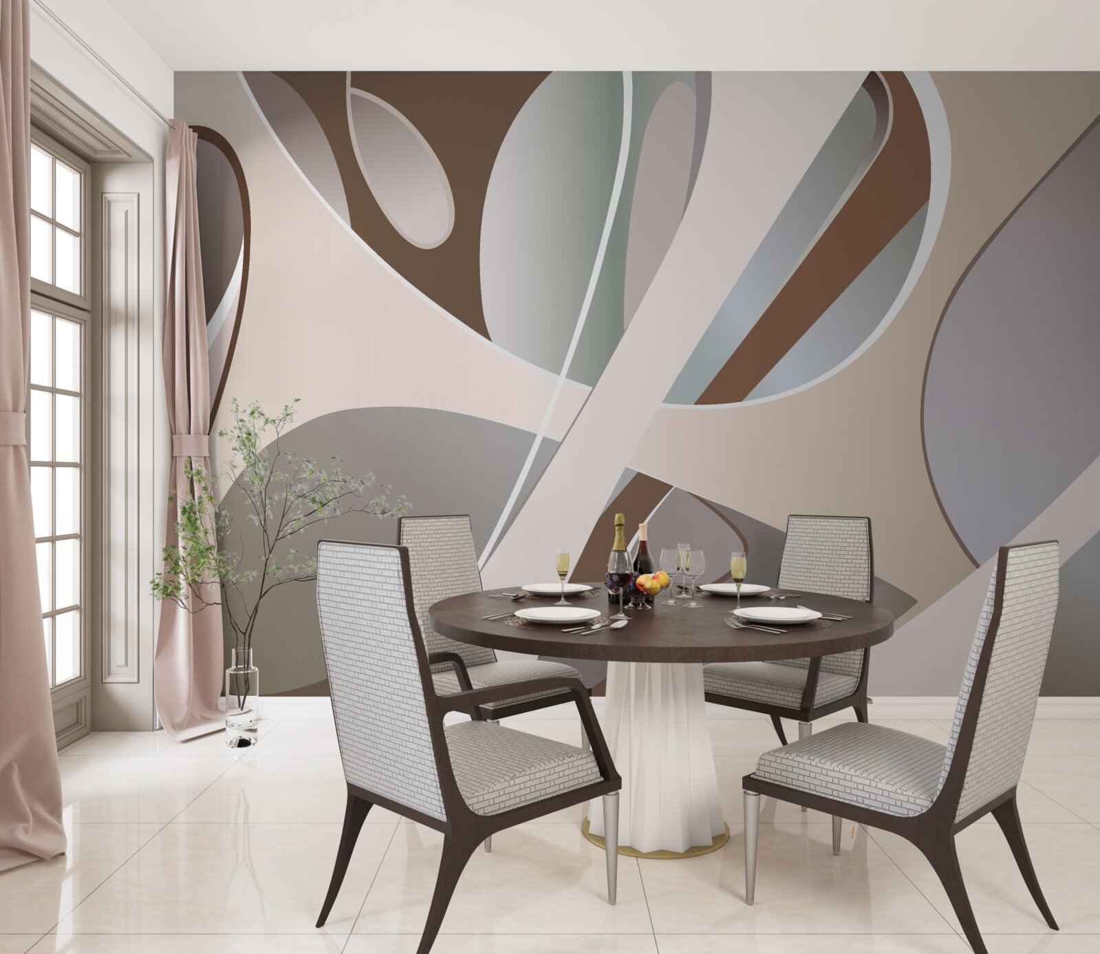 Фотошпалери абстрактні криві в бежевому кольорі