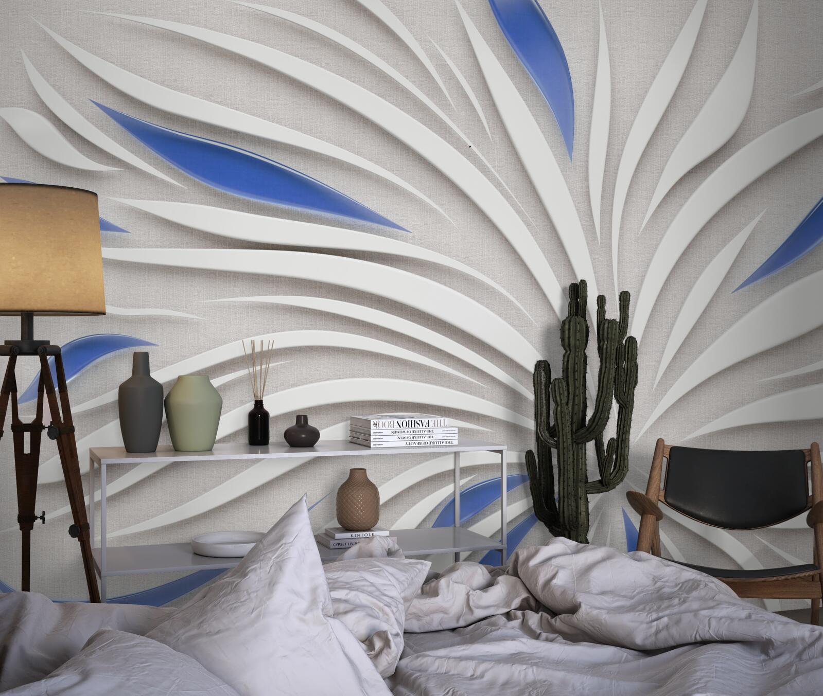 Фотошпалери абстрактна біла квітка з блакитними пелюстками