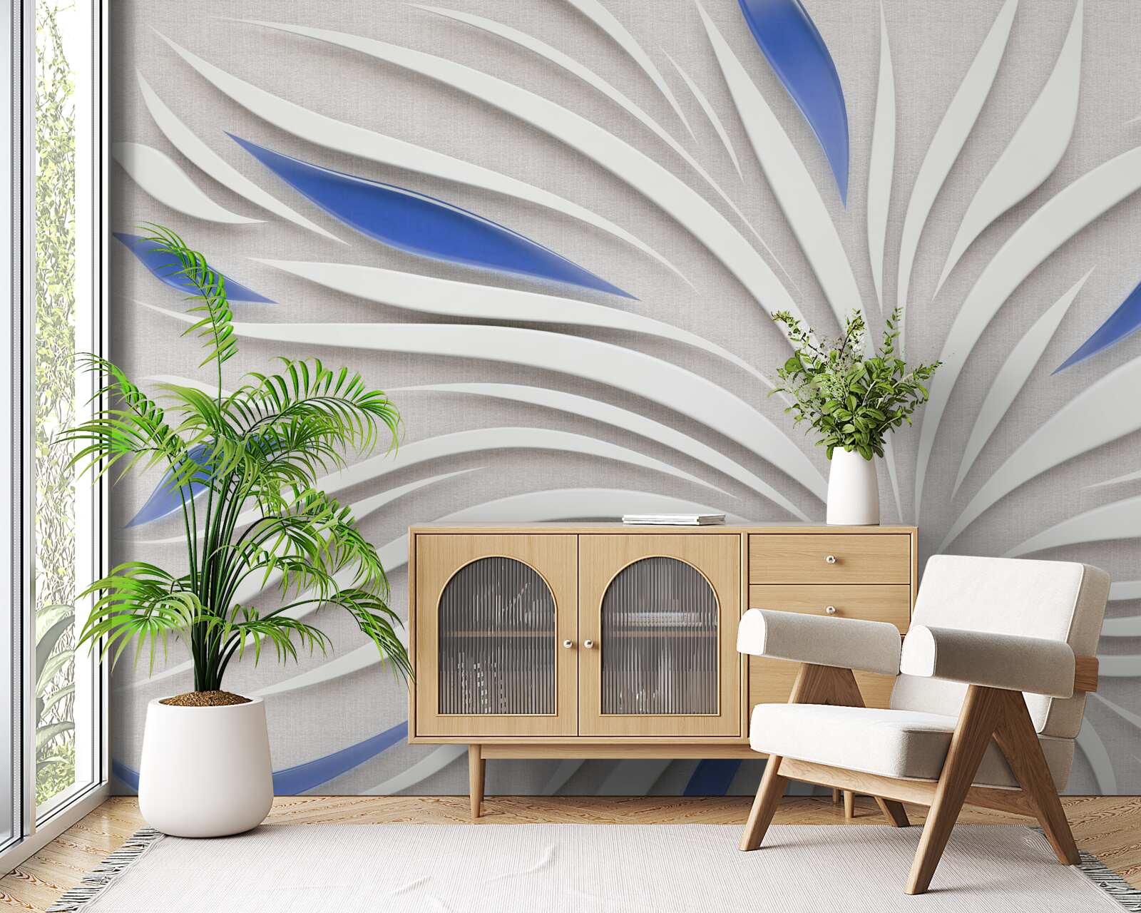 Фотошпалери абстрактна біла квітка з блакитними пелюстками