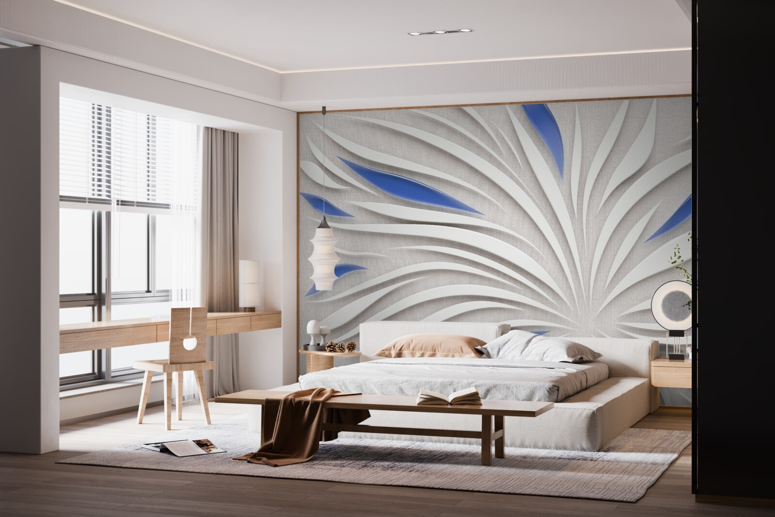 Фотошпалери абстрактна біла квітка з блакитними пелюстками