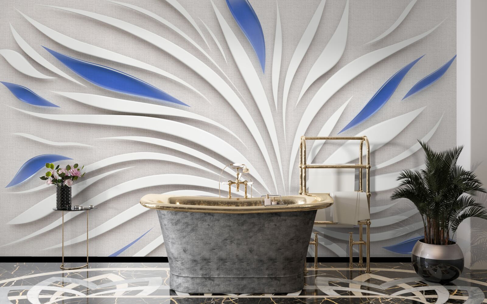 Фотошпалери абстрактна біла квітка з блакитними пелюстками