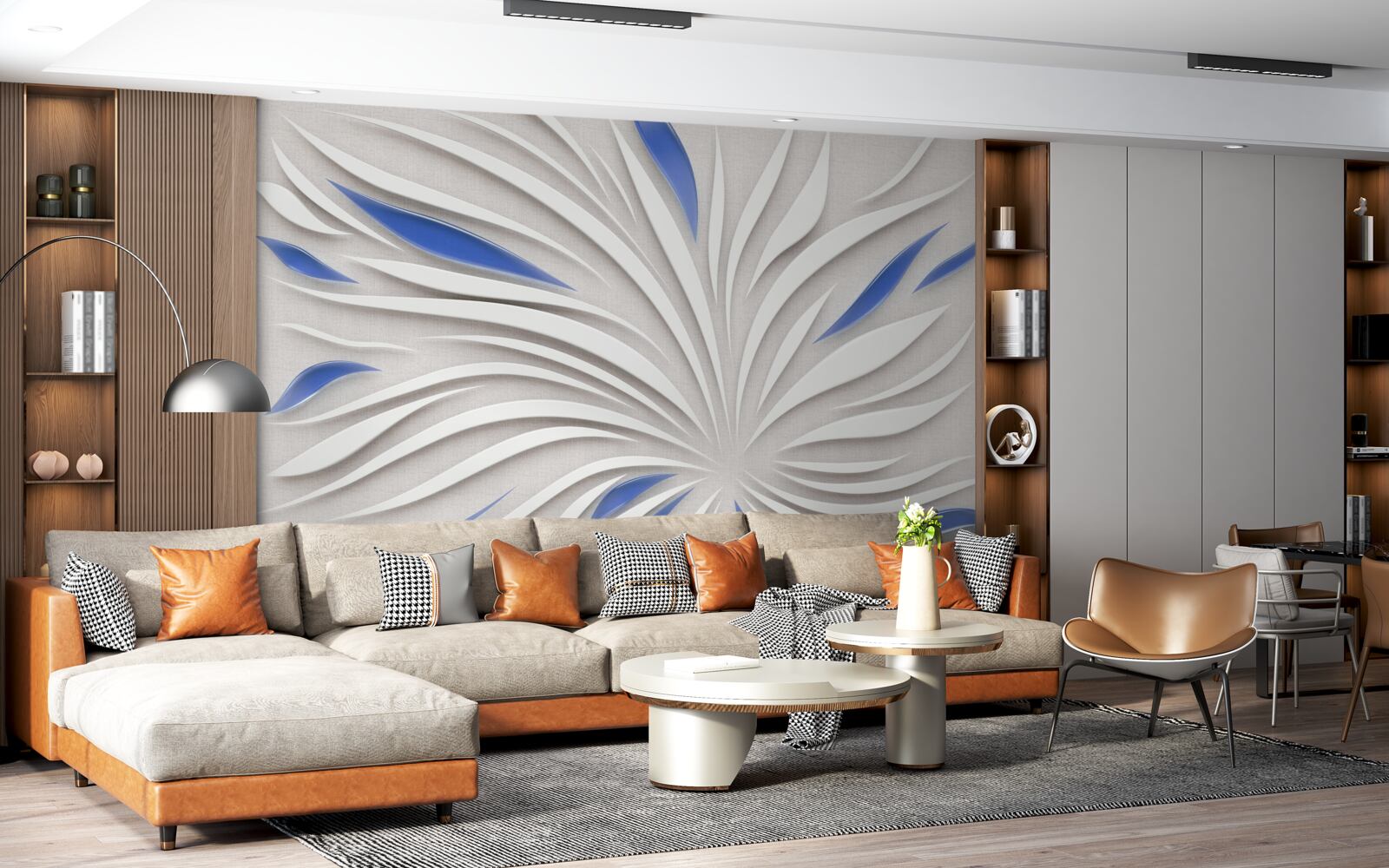 Фотошпалери абстрактна біла квітка з блакитними пелюстками