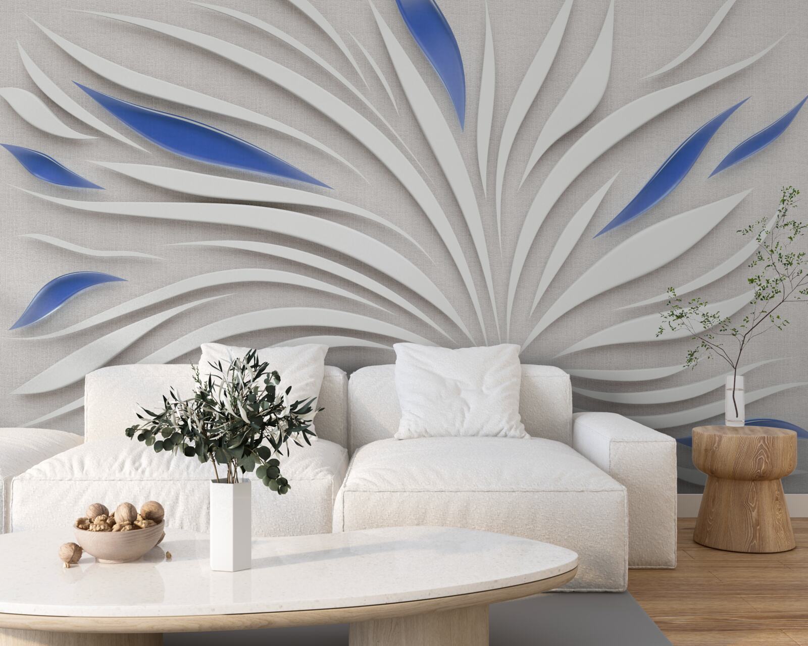 Фотошпалери абстрактна біла квітка з блакитними пелюстками