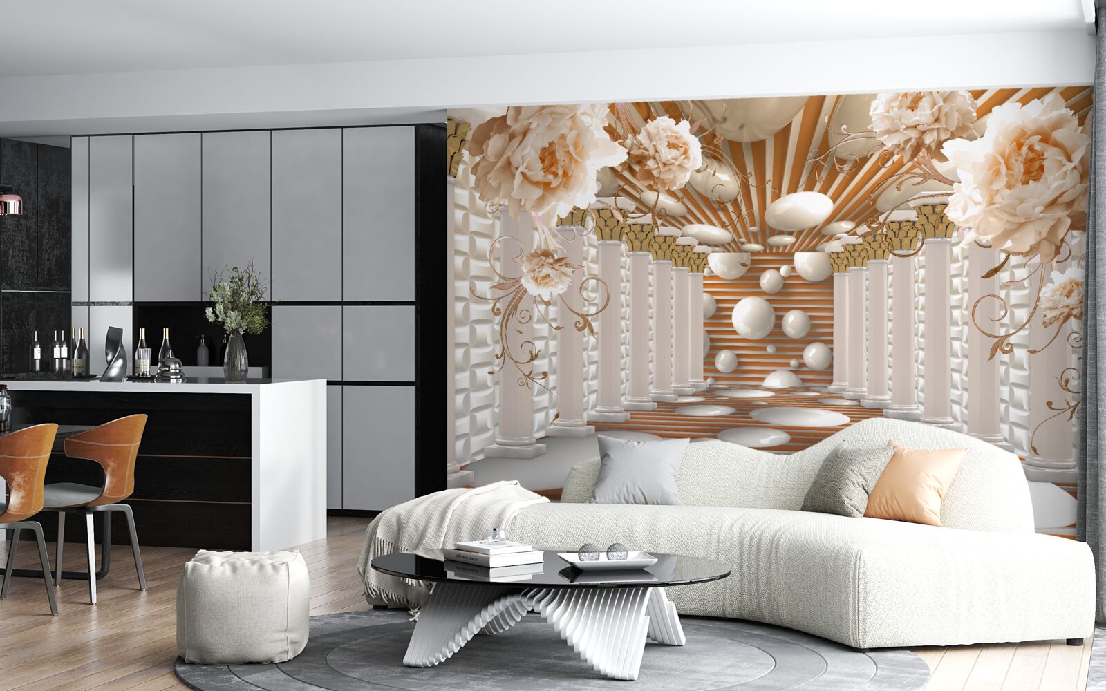 Фотошпалери абстрактний тунель, прикрашений квітами та кульками