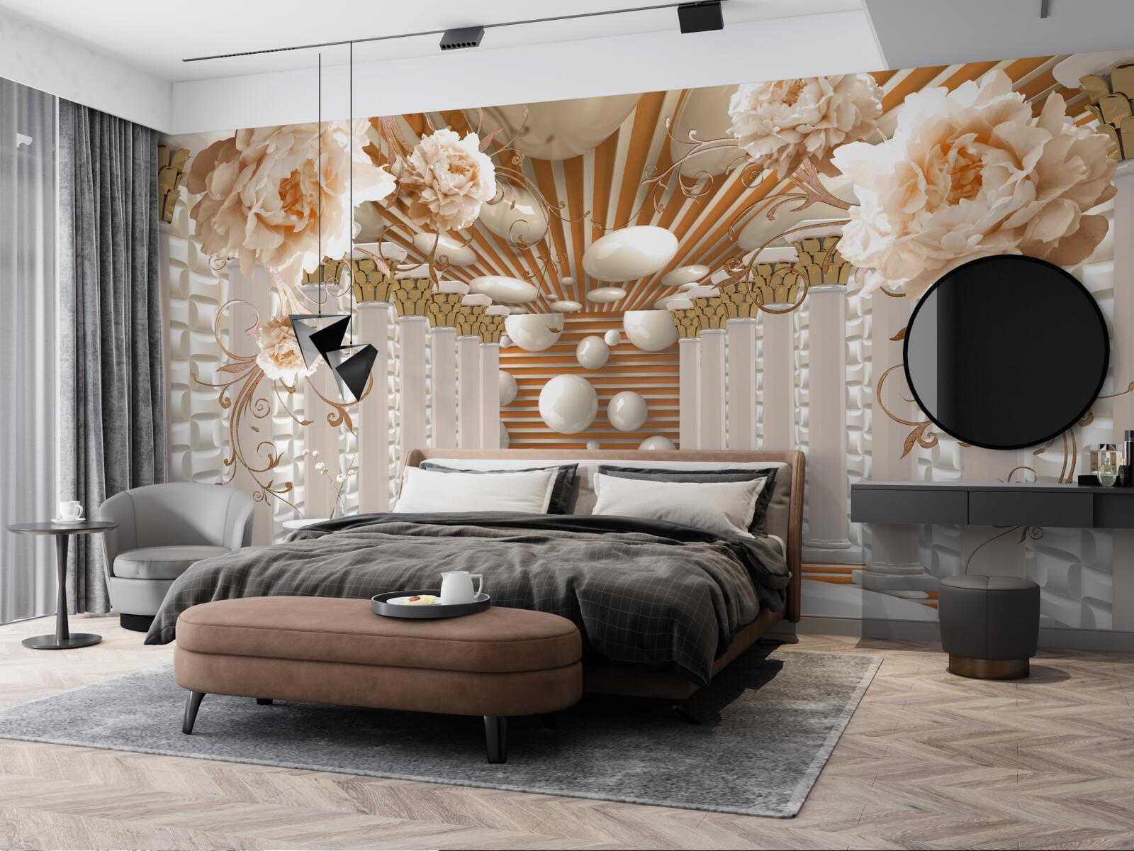 Фотошпалери абстрактний тунель, прикрашений квітами та кульками