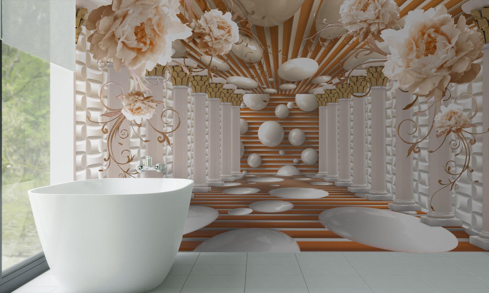 Фотошпалери абстрактний тунель, прикрашений квітами та кульками