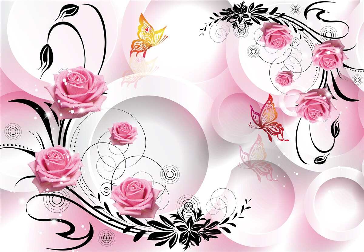 Фотошпалери рожевий дизайн бутона з чорними гілками