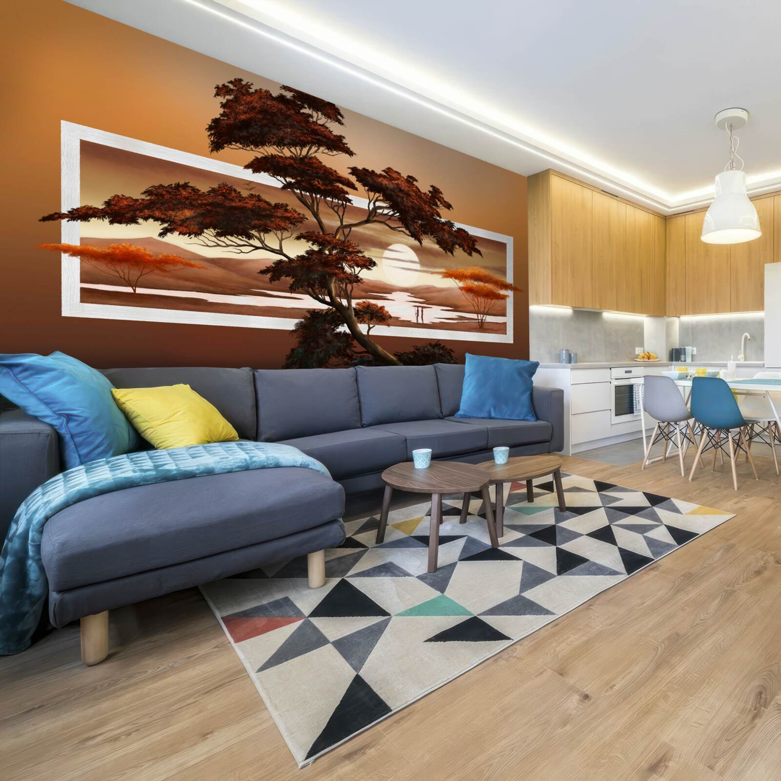 Фотошпалери сонце сідає над бонсаєм