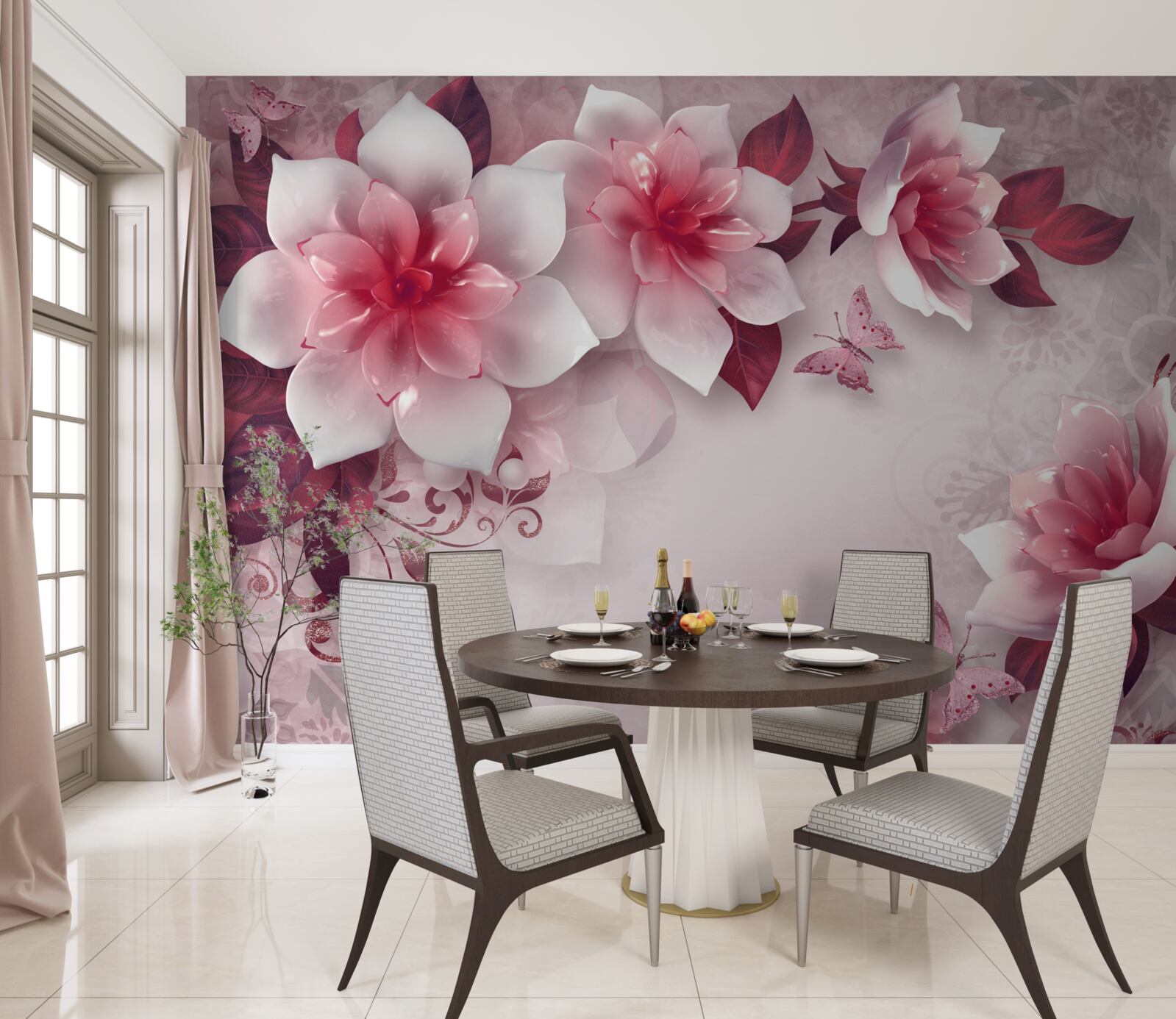 Фотошпалери лотоси білосніжного кольору з красивою червоною серединкою