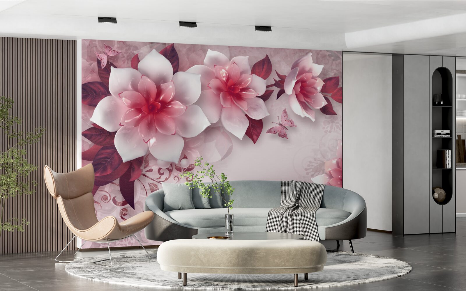 Фотошпалери лотоси білосніжного кольору з красивою червоною серединкою