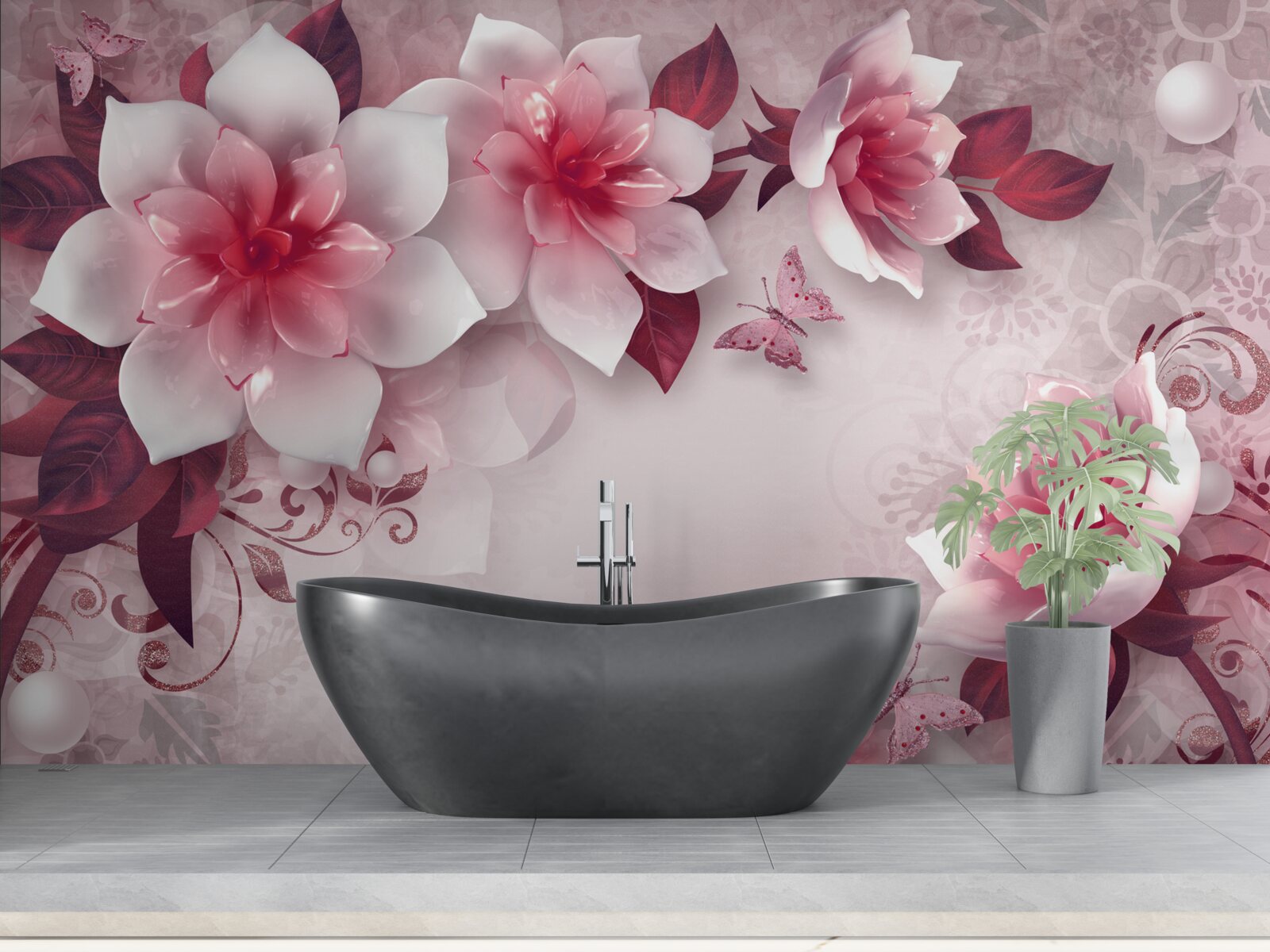 Фотошпалери лотоси білосніжного кольору з красивою червоною серединкою