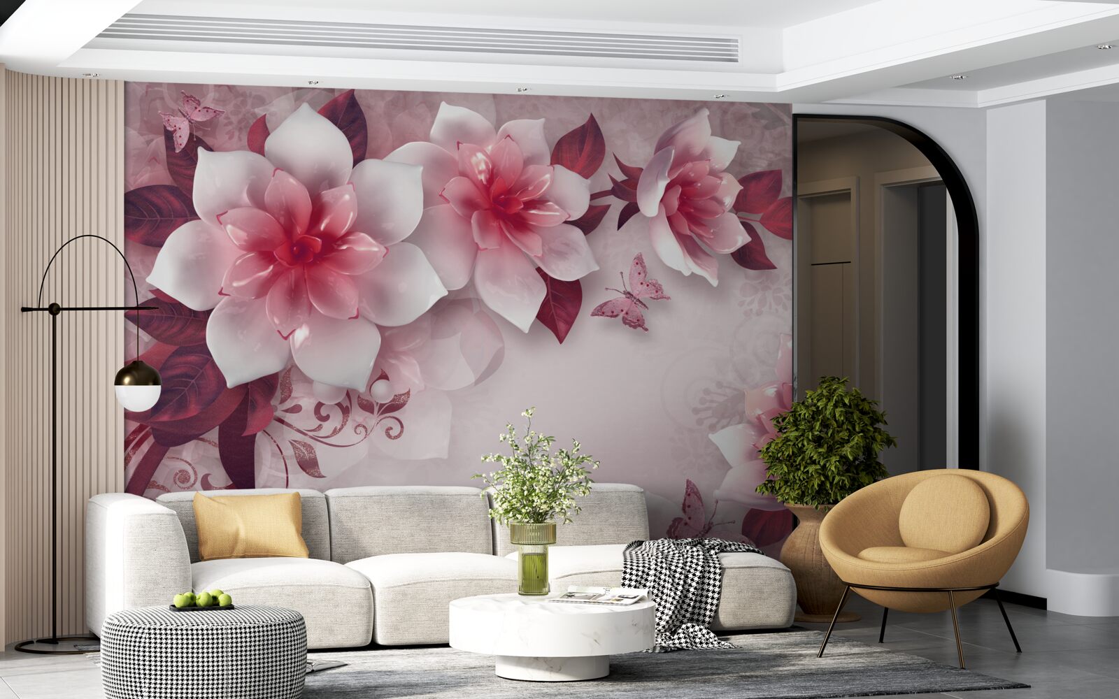 Фотошпалери лотоси білосніжного кольору з красивою червоною серединкою