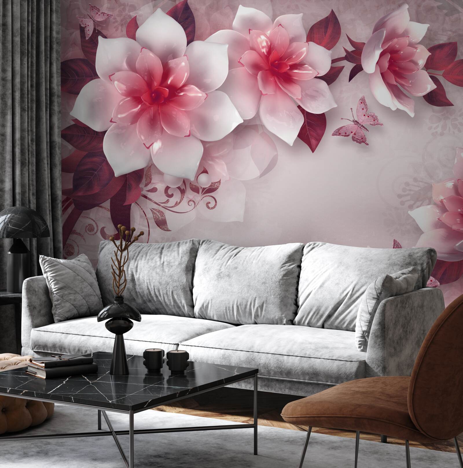 Фотошпалери лотоси білосніжного кольору з красивою червоною серединкою