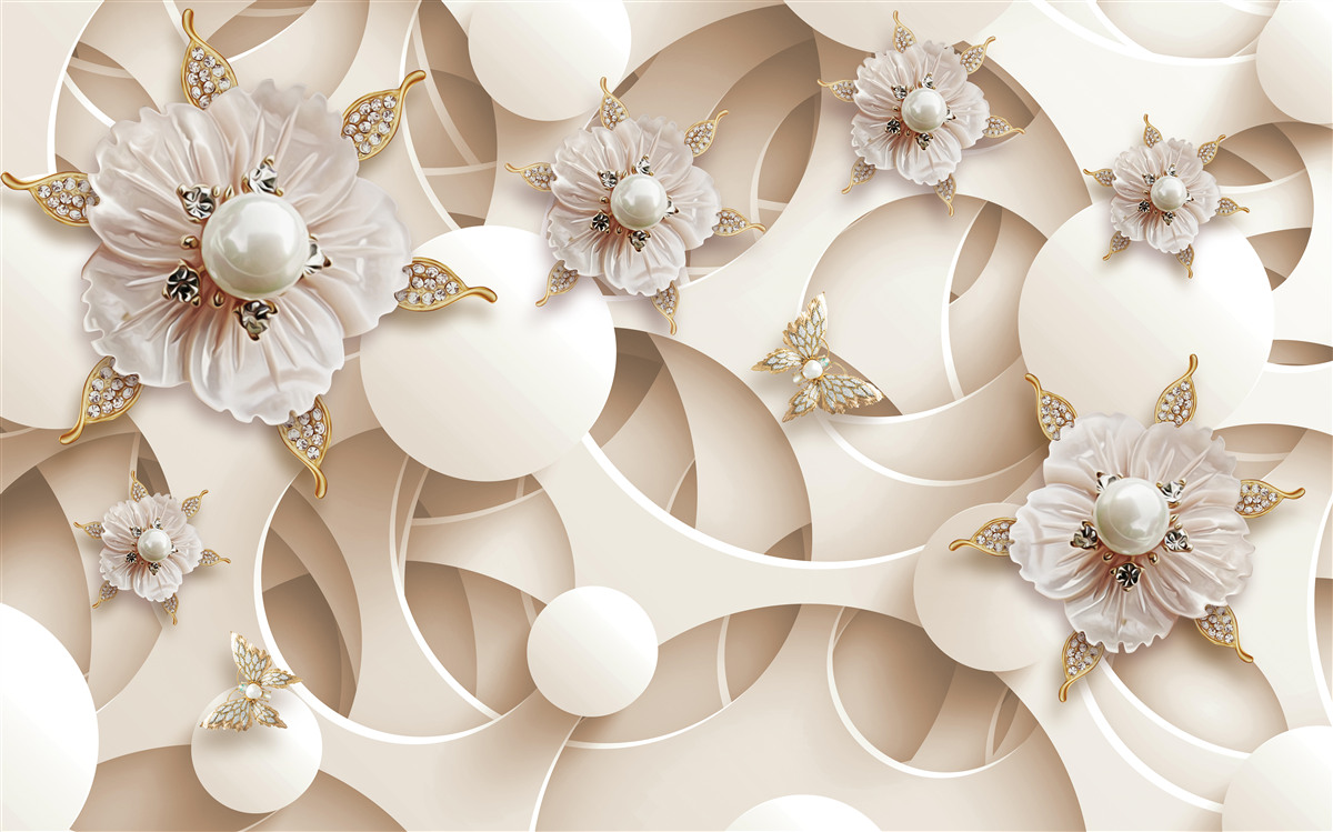 Фотошпалери перлинно-білі бутони з білими перлинами