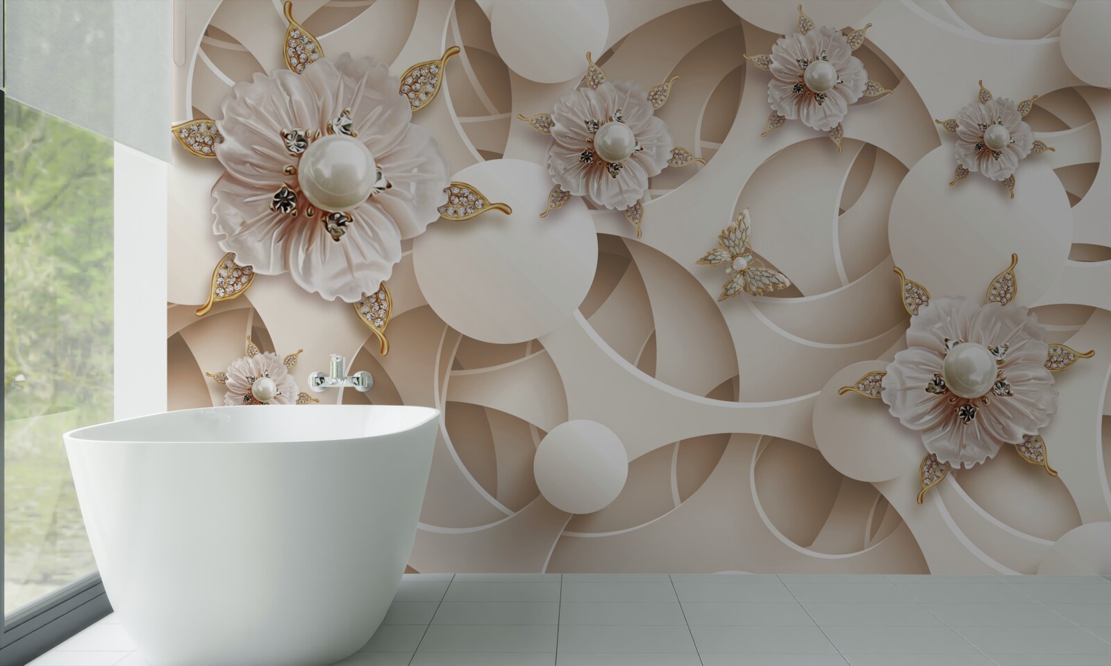 Фотошпалери перлинно-білі бутони з білими перлинами