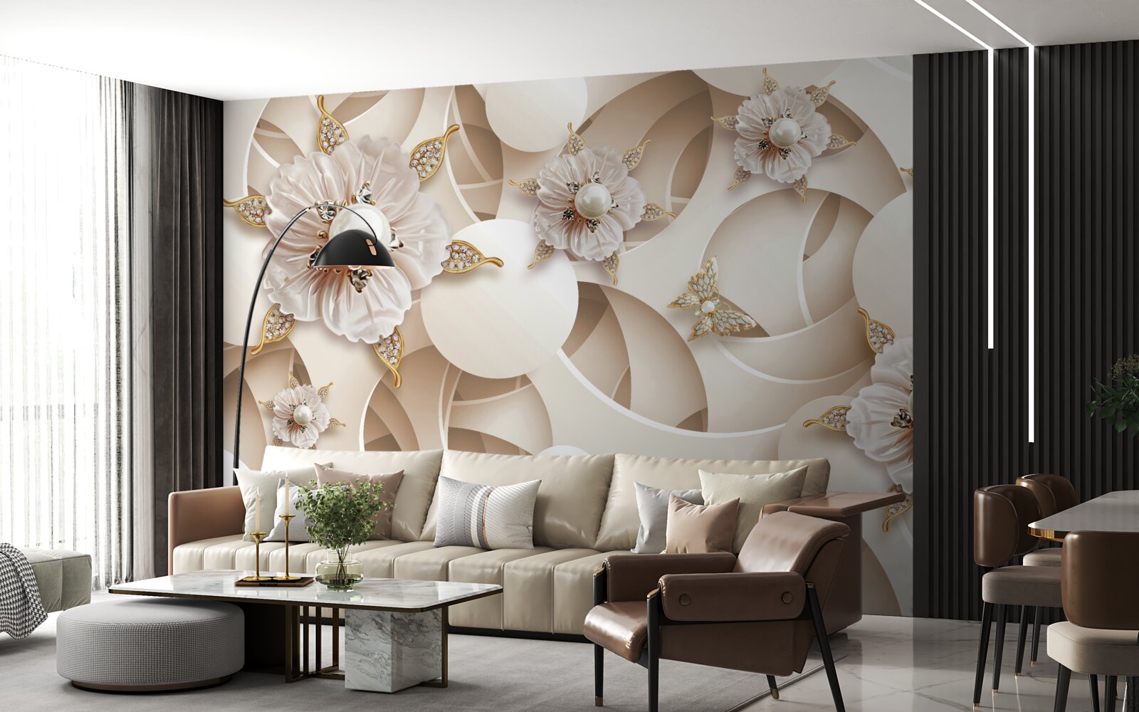 Фотошпалери перлинно-білі бутони з білими перлинами