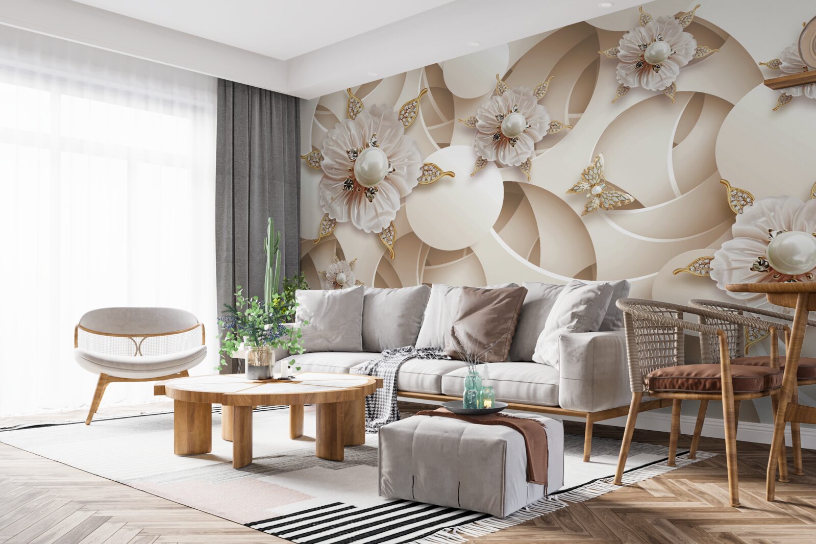 Фотошпалери перлинно-білі бутони з білими перлинами