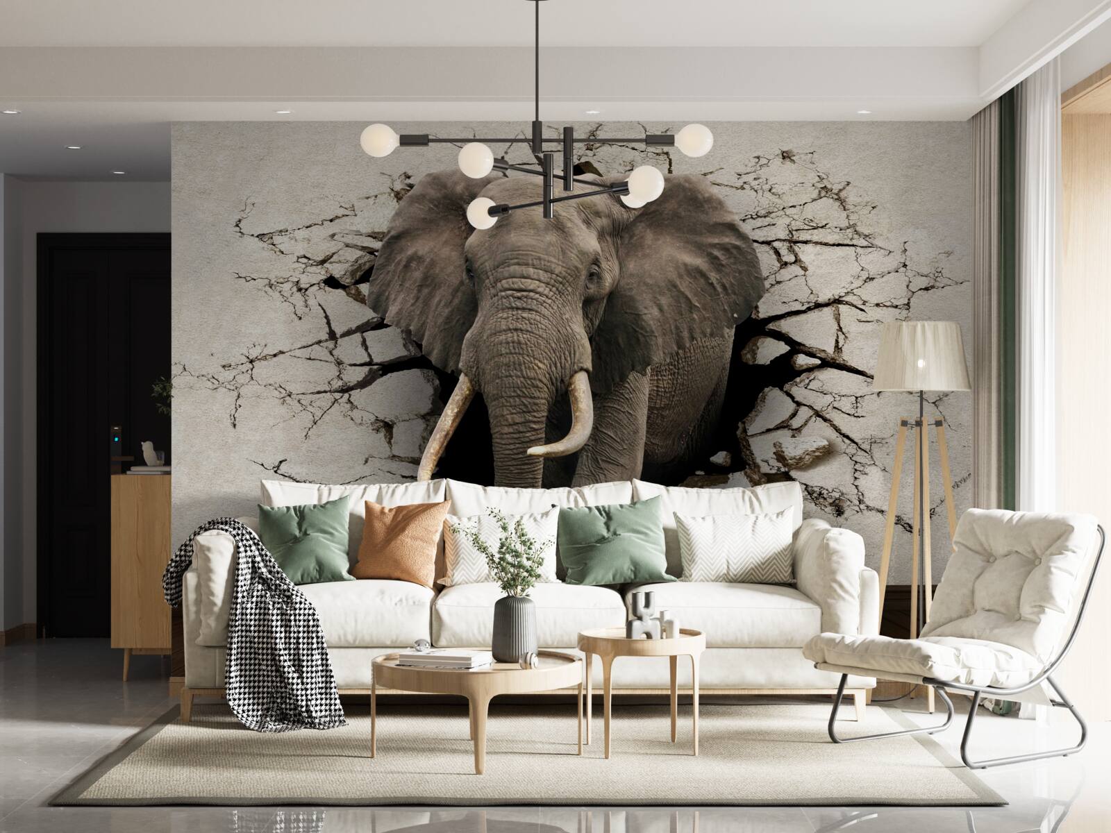 Фотошпалери сильний слон руйнує сірий бар'єр