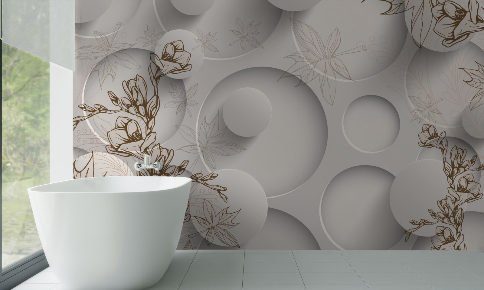 Фотошпалери дерева мають золоті гілки на тлі круглих форм