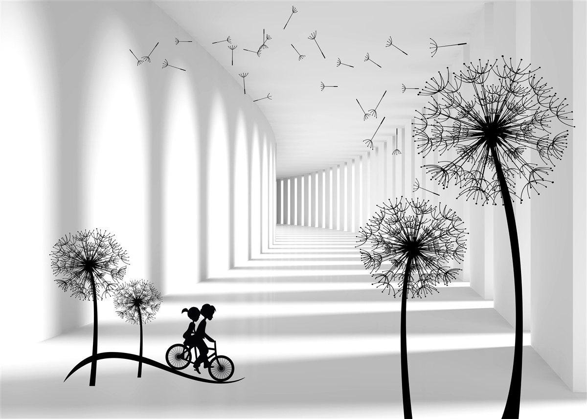 Фотошпалери кульбаби, підхоплені вітром, падають