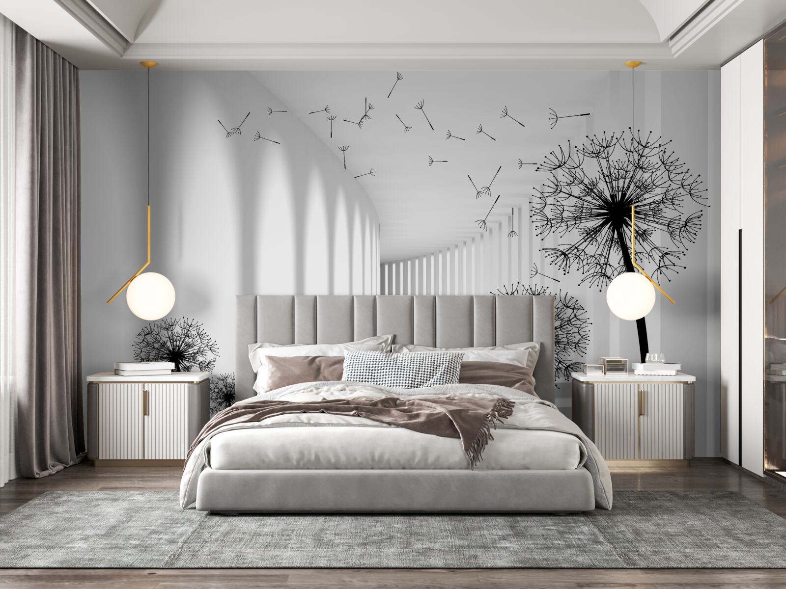 Фотошпалери кульбаби, підхоплені вітром, падають