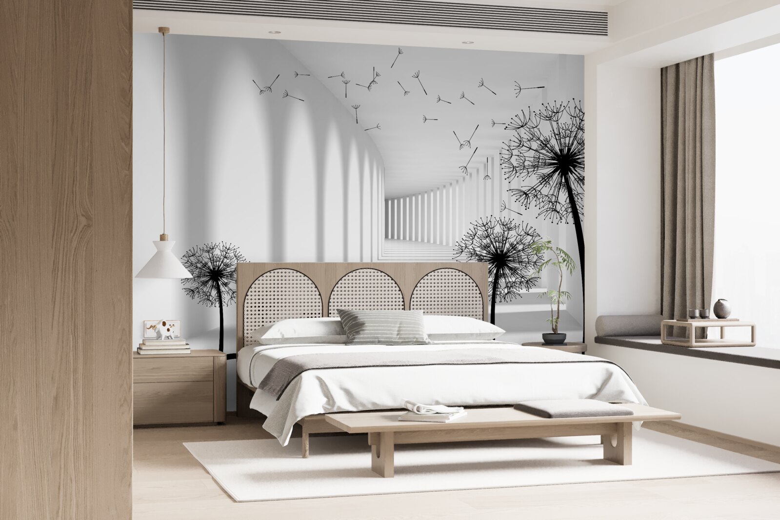 Фотошпалери кульбаби, підхоплені вітром, падають