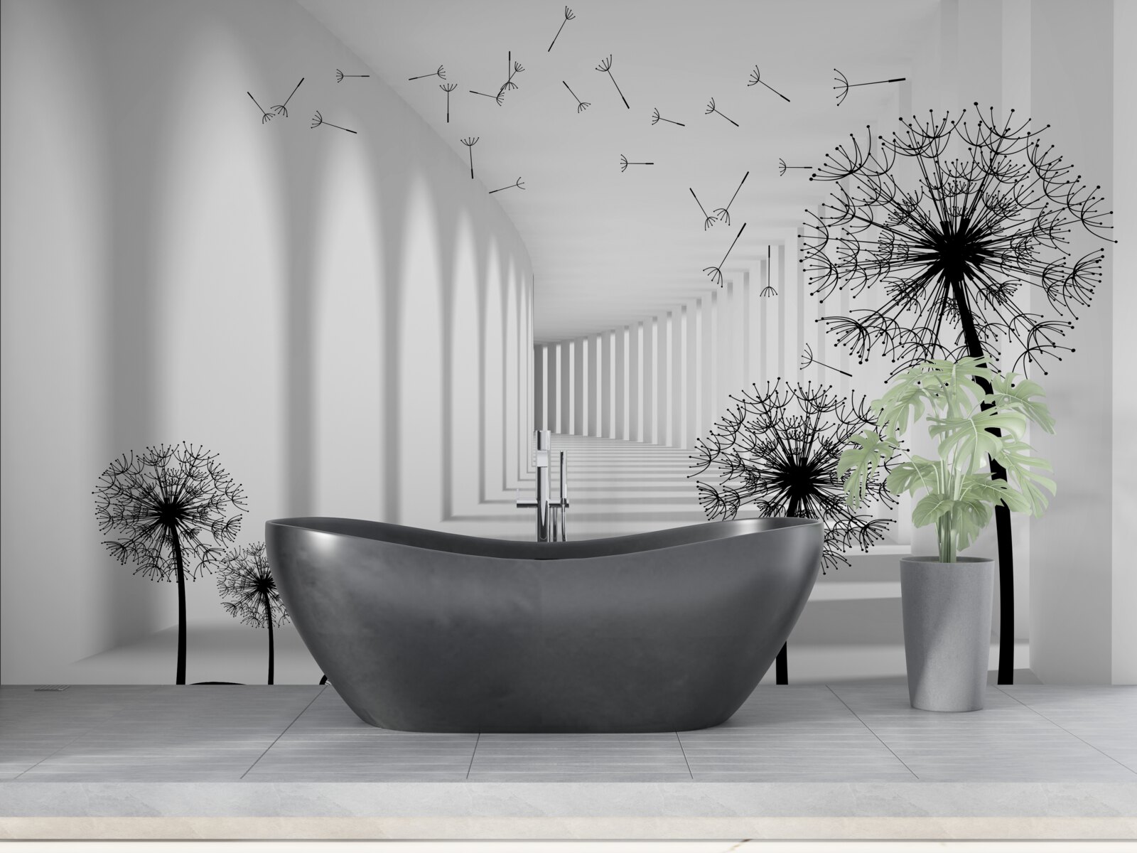 Фотошпалери кульбаби, підхоплені вітром, падають