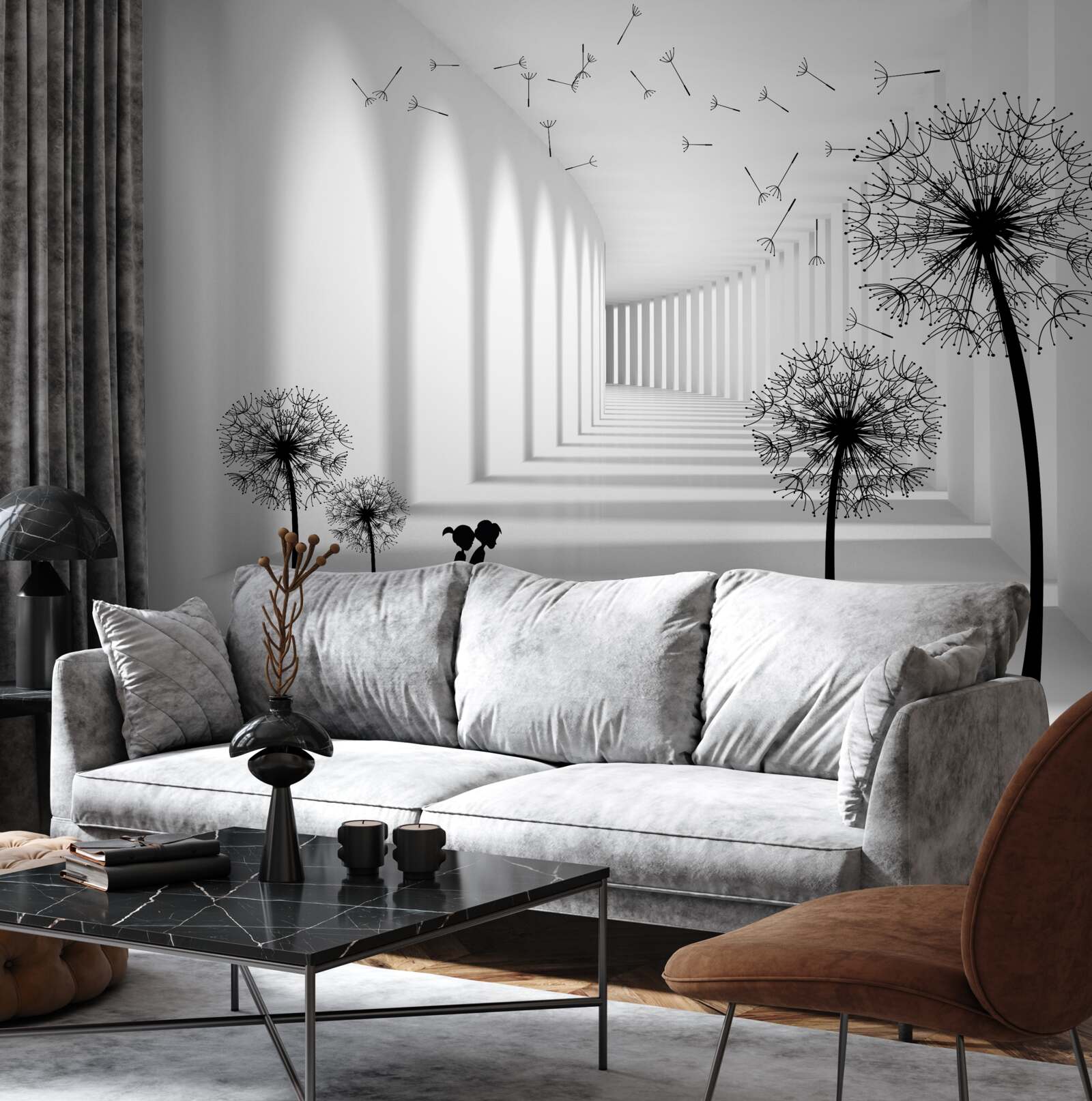 Фотошпалери кульбаби, підхоплені вітром, падають