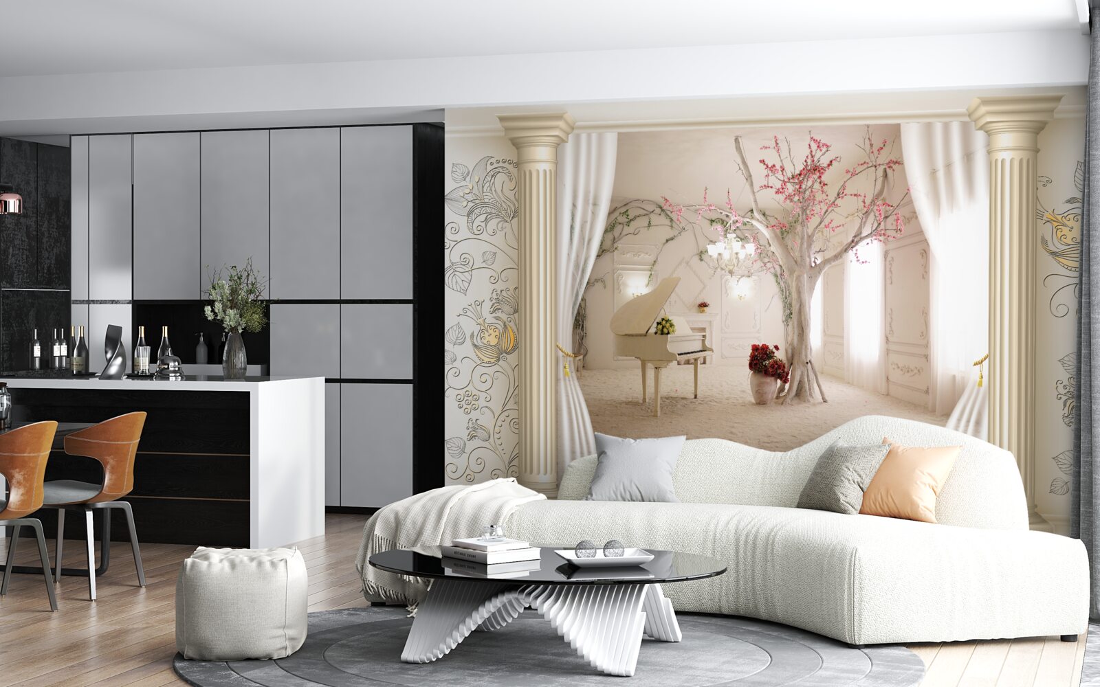 Фотошпалери затишна вітальня з натурального дерева