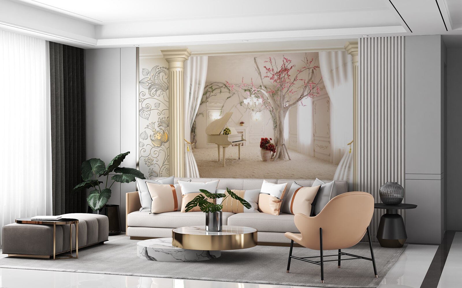 Фотошпалери затишна вітальня з натурального дерева