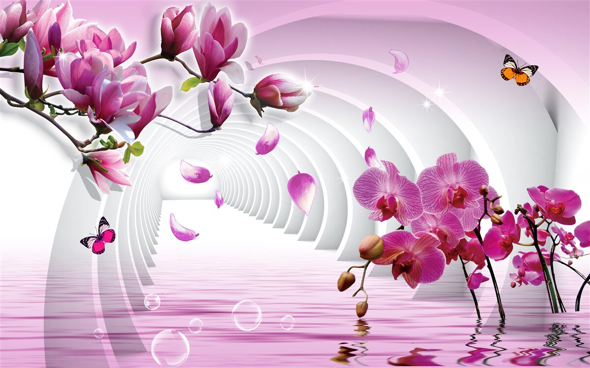 Фотошпалери чудові відтінки рожевої магнолії та орхідеї