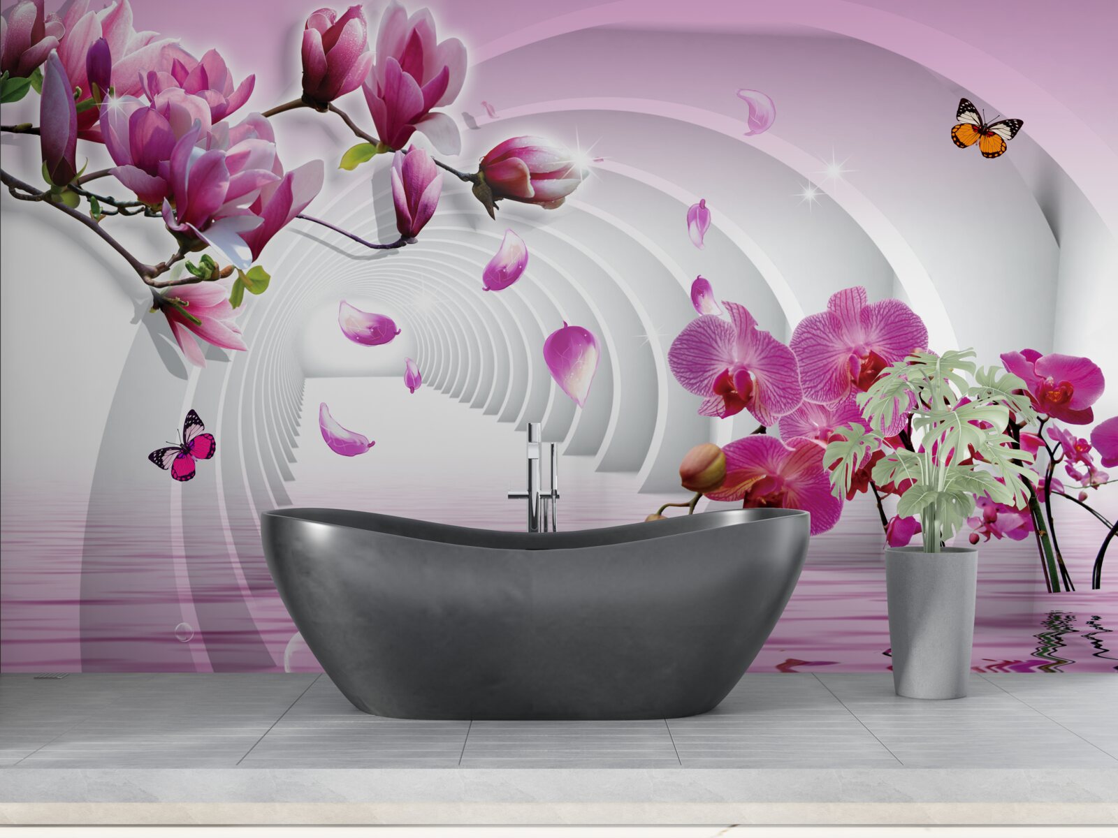 Фотошпалери чудові відтінки рожевої магнолії та орхідеї