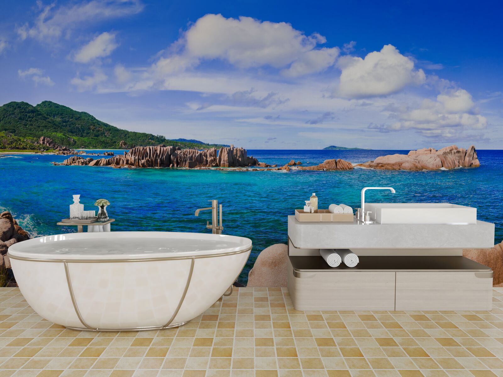 Фотошпалери скелі біля блакитного океану