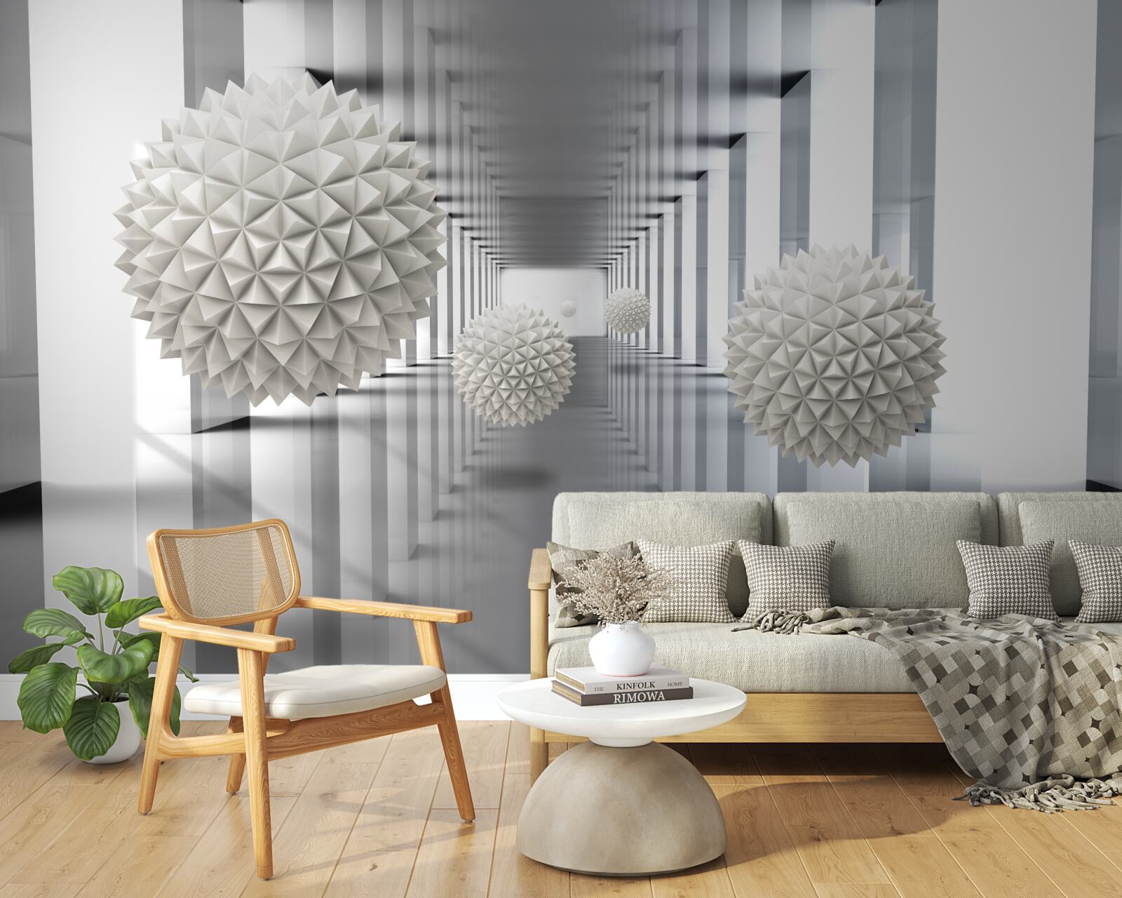 Фотошпалери перспективний тунель, підсвічений і прикрашений повітряними кульками