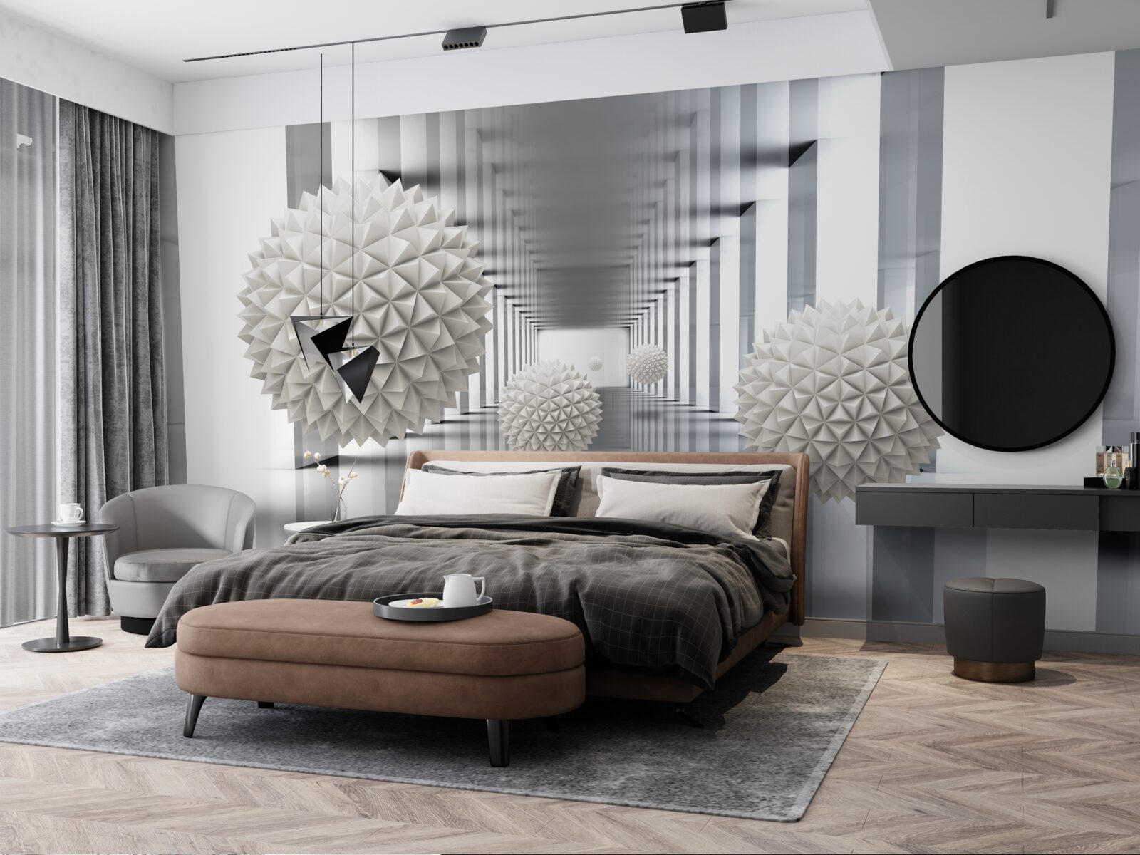 Фотошпалери перспективний тунель, підсвічений і прикрашений повітряними кульками