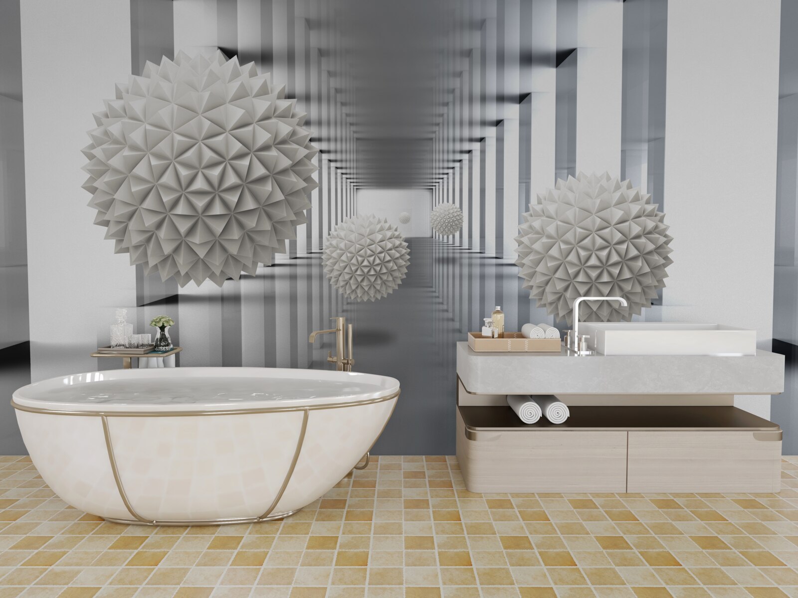 Фотошпалери перспективний тунель, підсвічений і прикрашений повітряними кульками