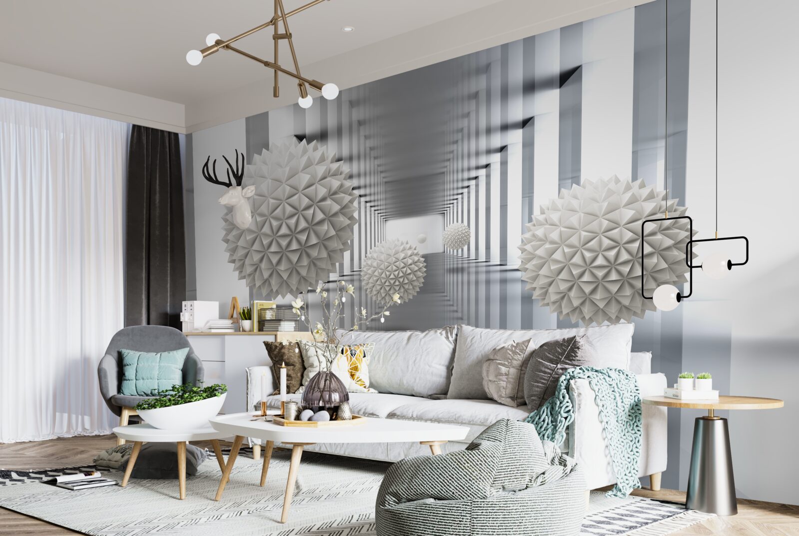 Фотошпалери перспективний тунель, підсвічений і прикрашений повітряними кульками