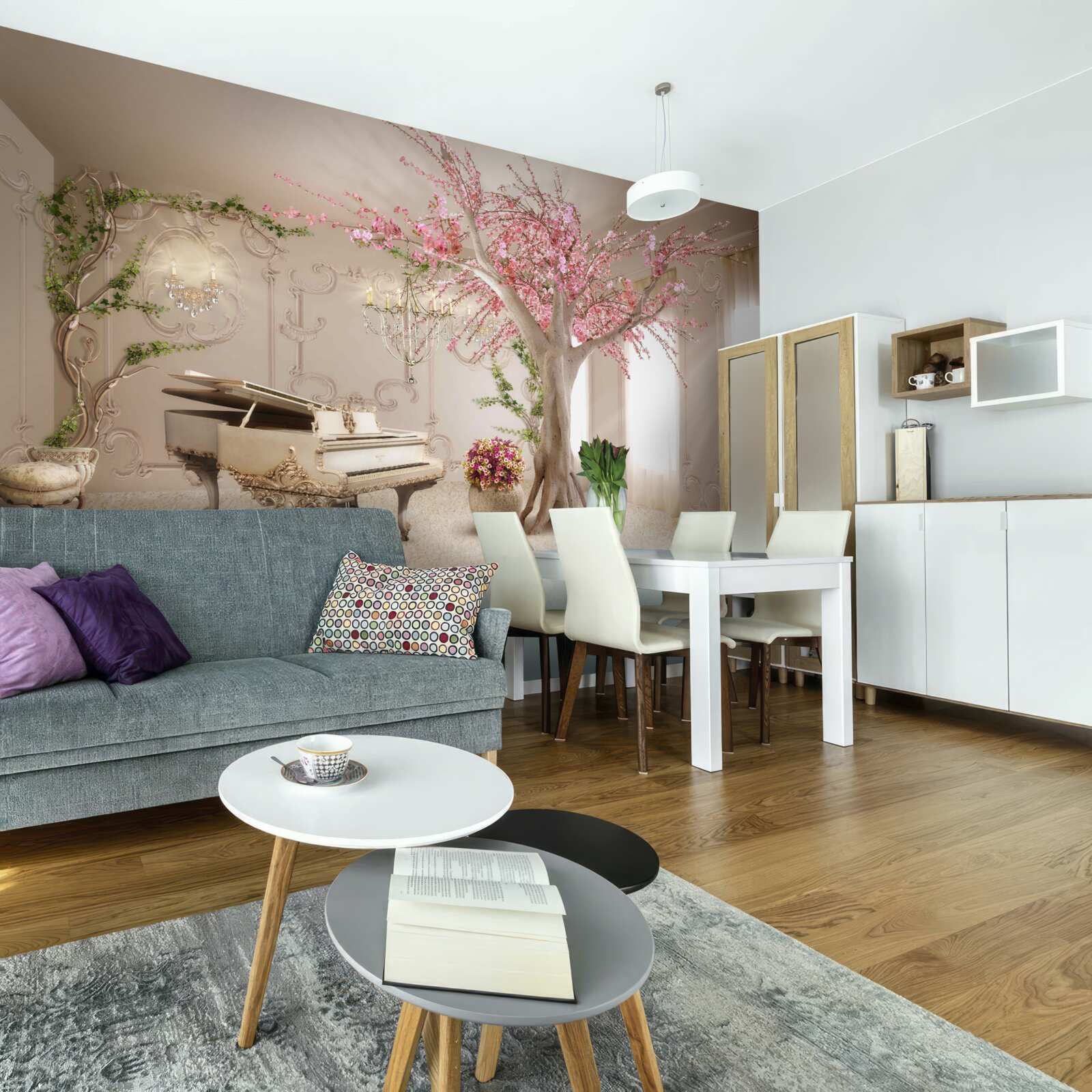 Фотошпалери чарівна вітальня з сакурою