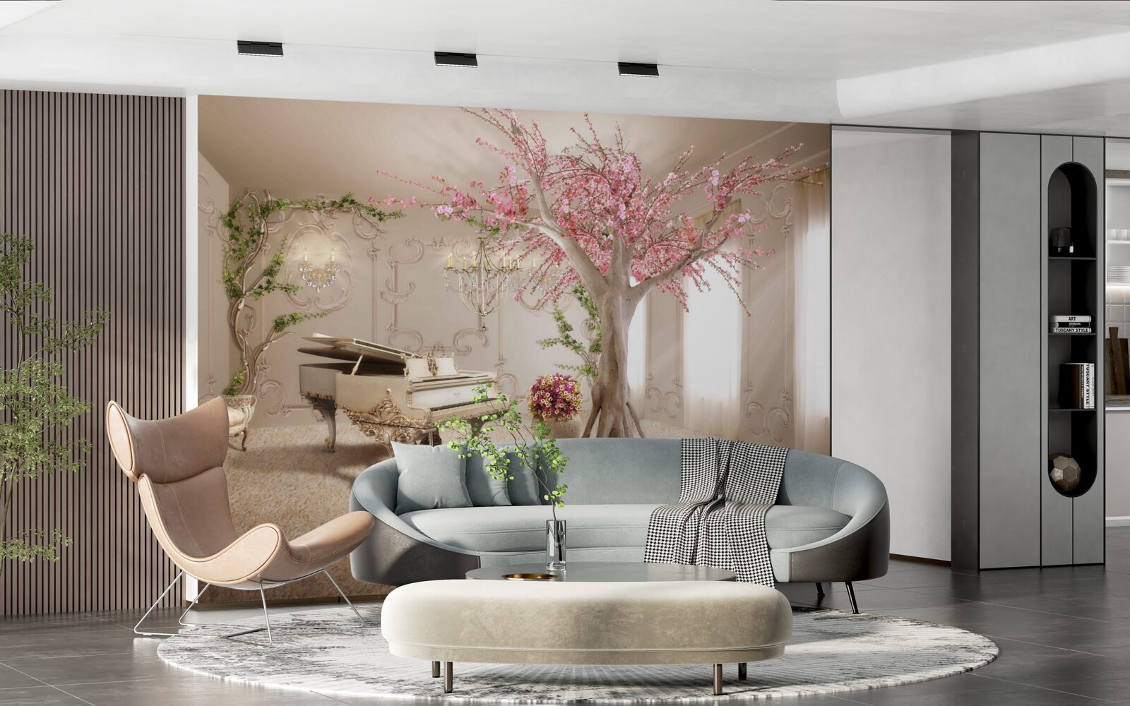 Фотошпалери чарівна вітальня з сакурою