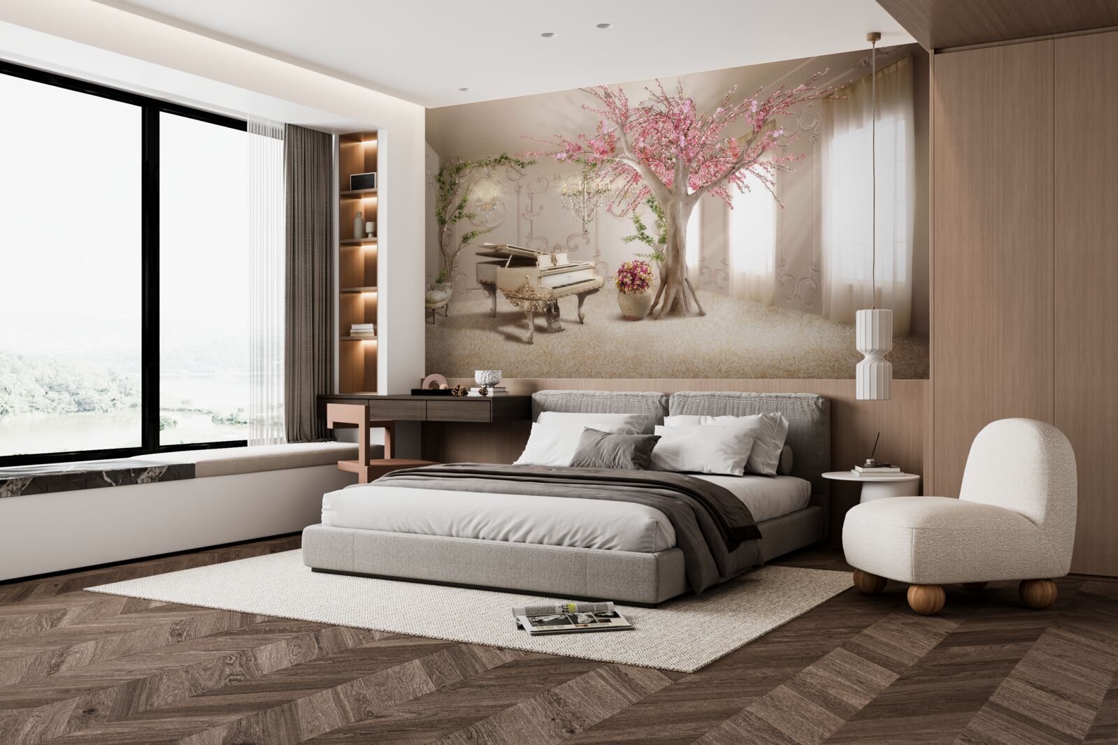 Фотошпалери чарівна вітальня з сакурою