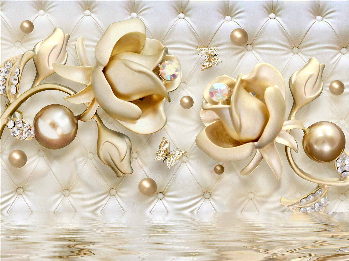 Фотошпалери ромбовидні троянди в золоті