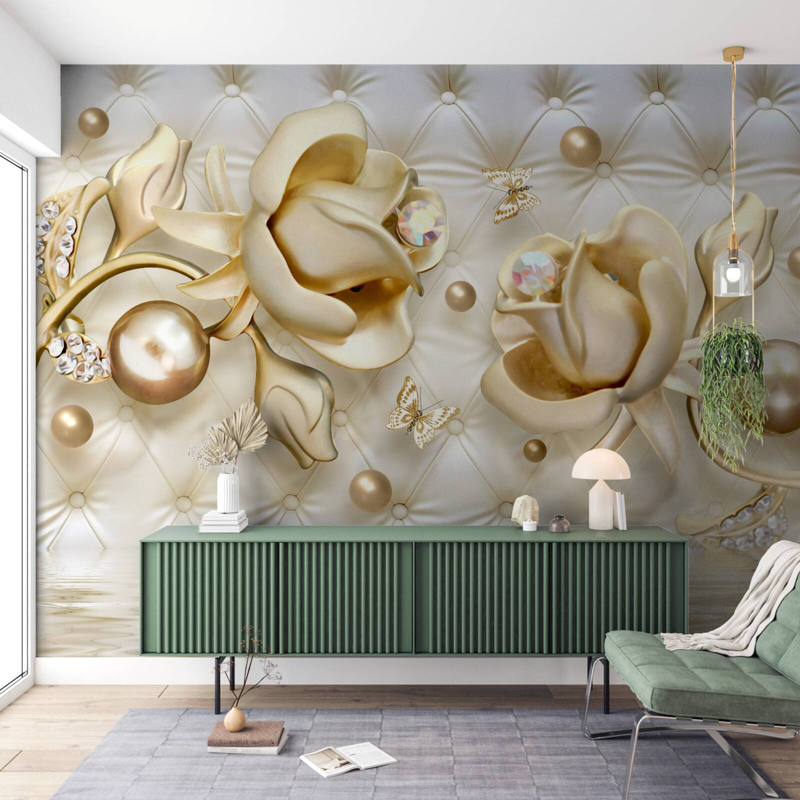 Фотошпалери ромбовидні троянди в золоті