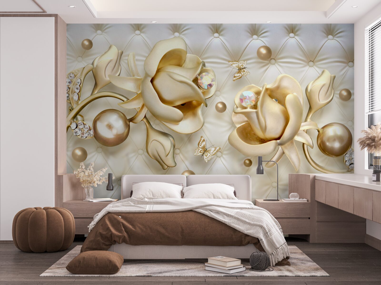 Фотошпалери ромбовидні троянди в золоті