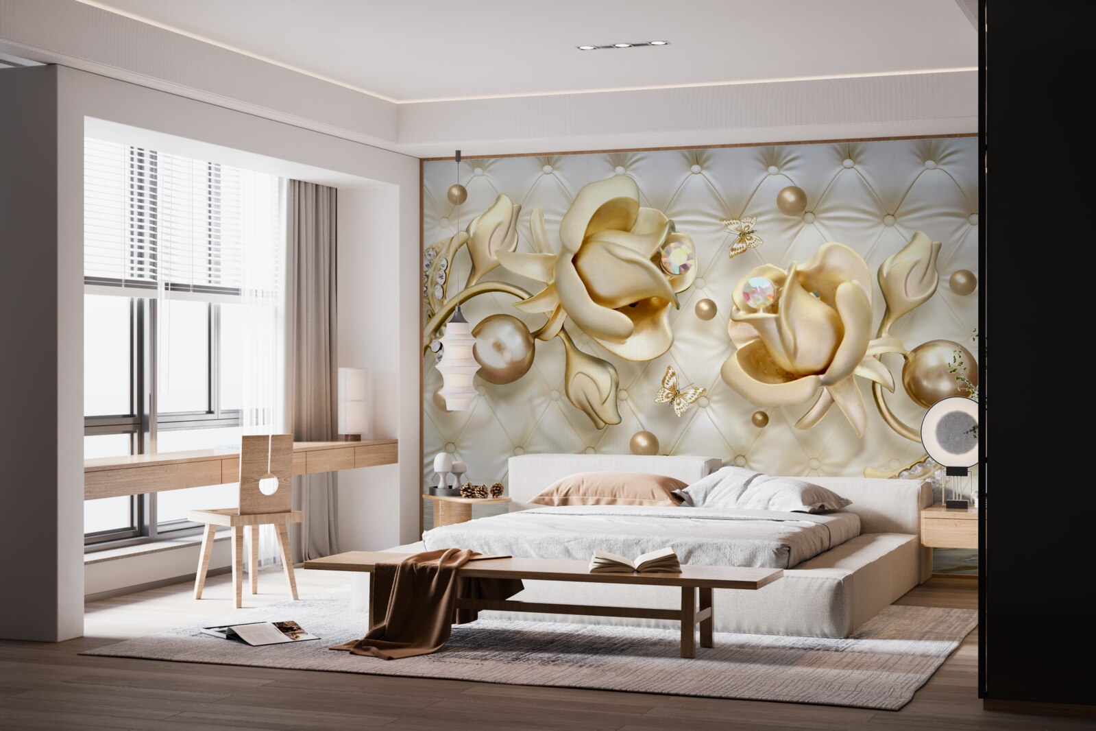 Фотошпалери ромбовидні троянди в золоті